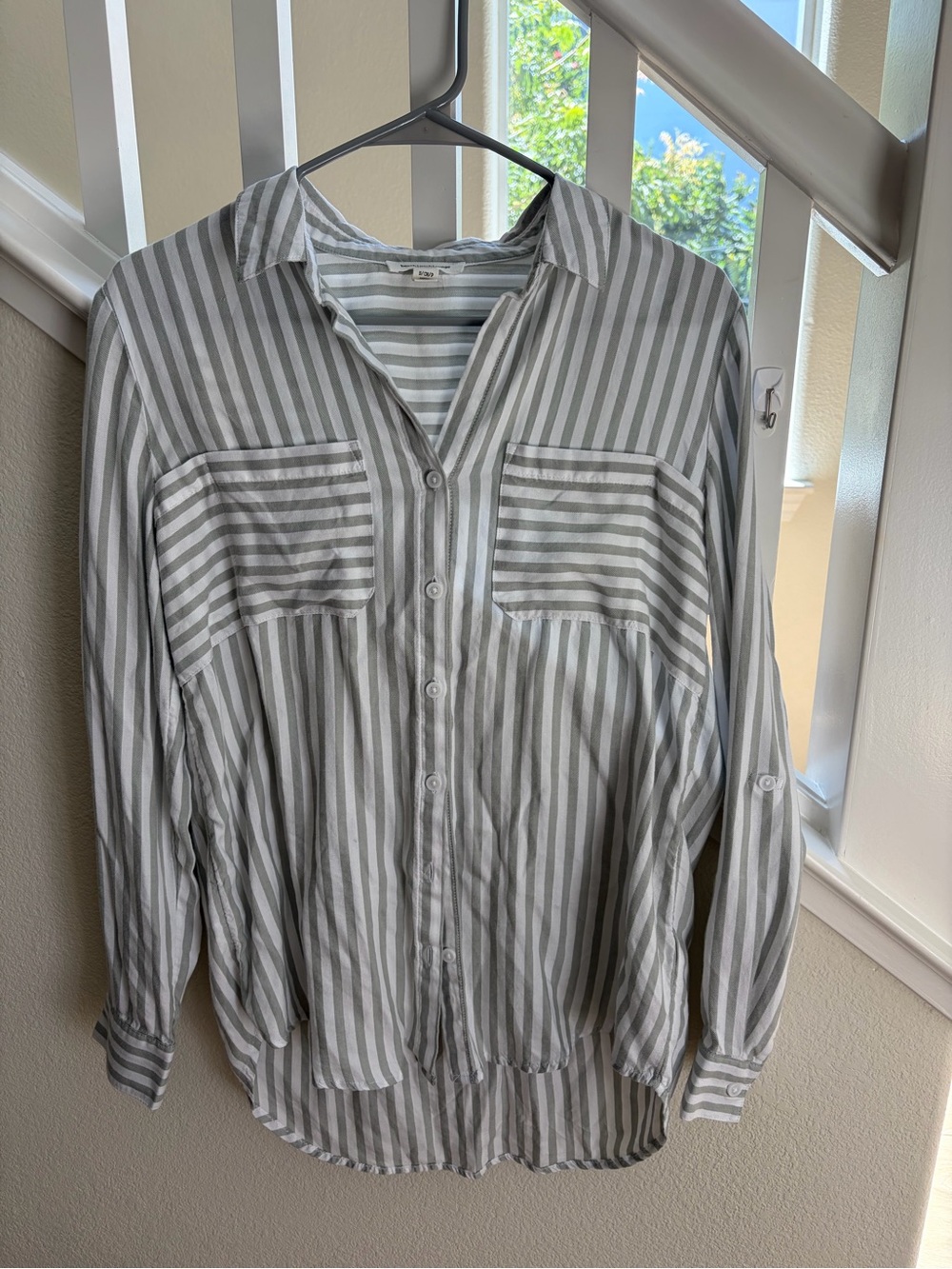 beachlunchlounge Sea Green and White Vertical Stripe Button-Down Shirt